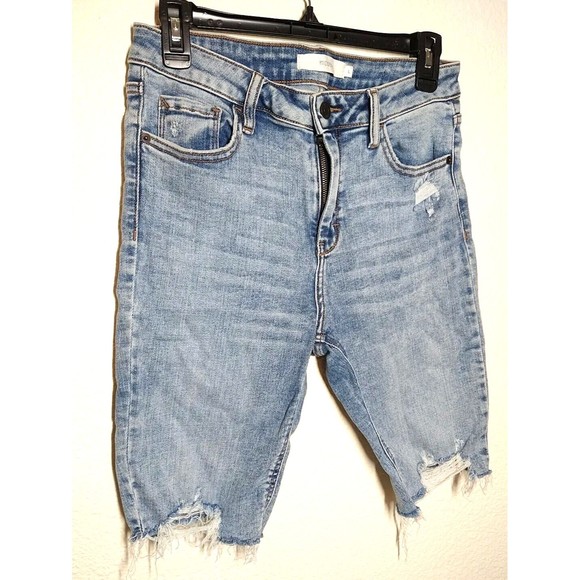 Hidden Cut-Off Short Women's Size L Blue Mid Rise Raw Hem 5-Pocket Distressed - Picture 2 of 7